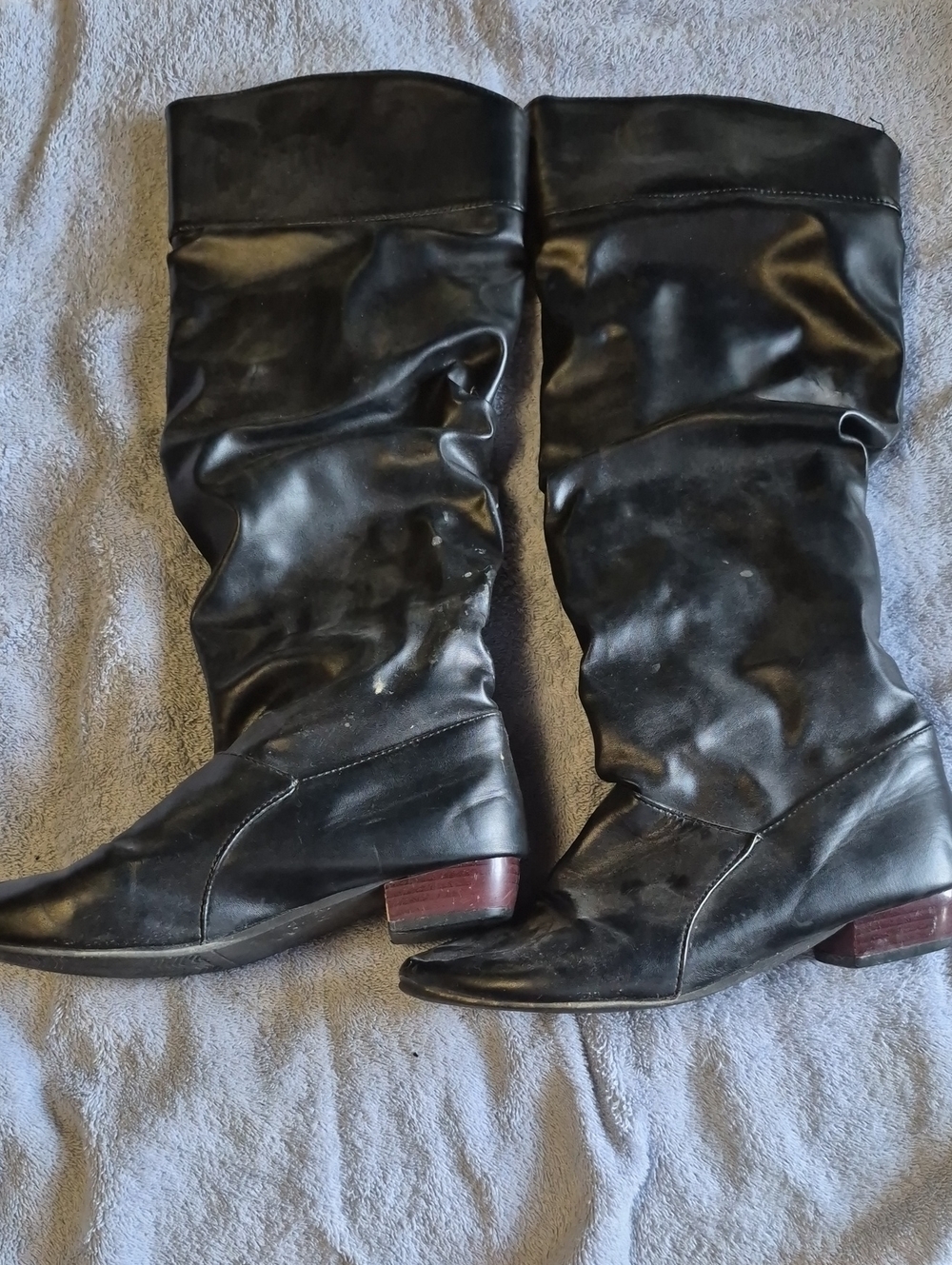 Black Slouchy Knee-High Leather Boots